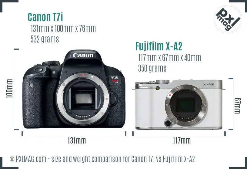 Canon T7i vs Fujifilm X-A2 size comparison