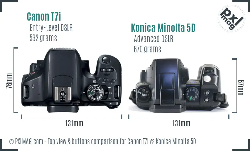 Canon T7i vs Konica Minolta 5D top view buttons comparison