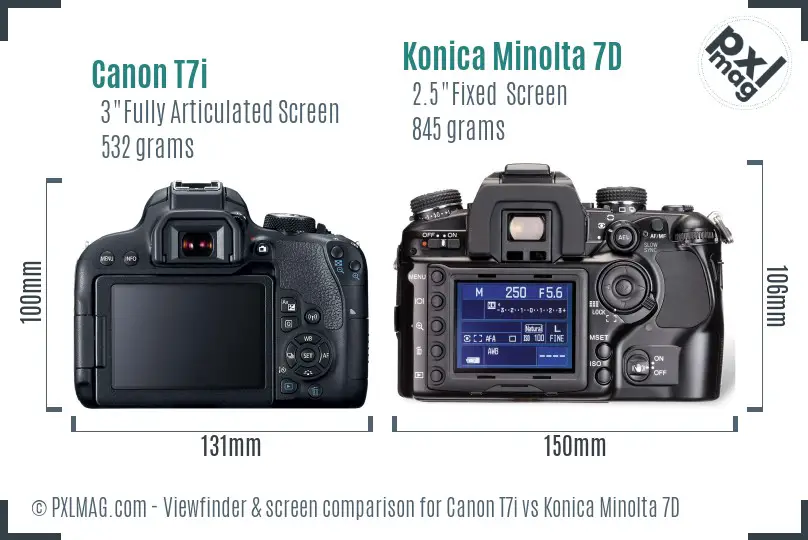 Canon T7i vs Konica Minolta 7D Screen and Viewfinder comparison