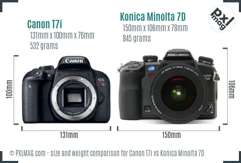 Canon T7i vs Konica Minolta 7D size comparison