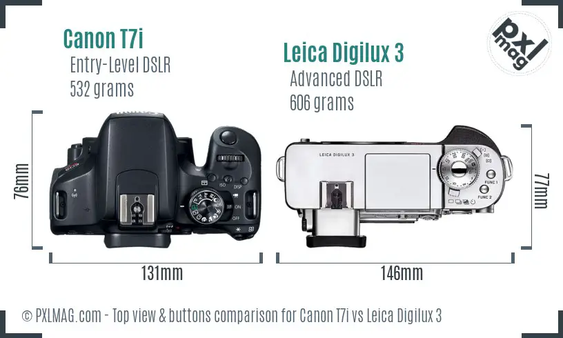 Canon T7i vs Leica Digilux 3 top view buttons comparison