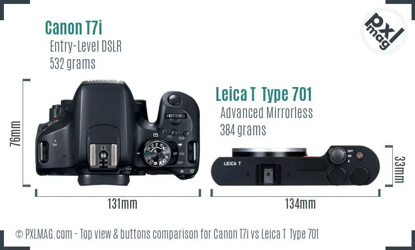 Canon T7i vs Leica T  Type 701 top view buttons comparison