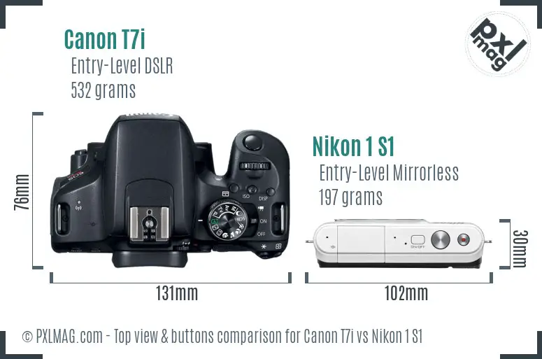 Canon T7i vs Nikon 1 S1 top view buttons comparison