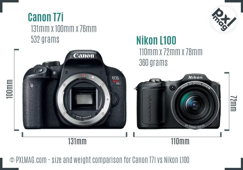 Canon T7i vs Nikon L100 size comparison