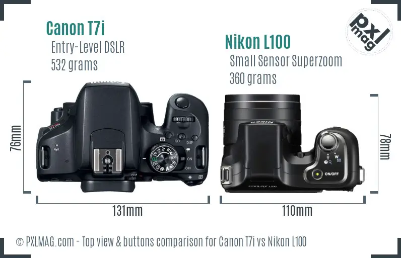 Canon T7i vs Nikon L100 top view buttons comparison