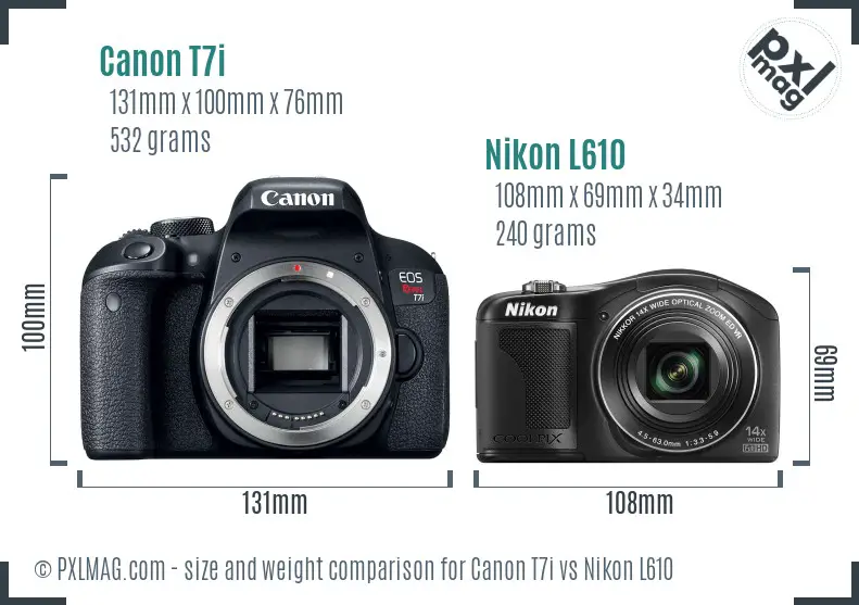 Canon T7i vs Nikon L610 size comparison