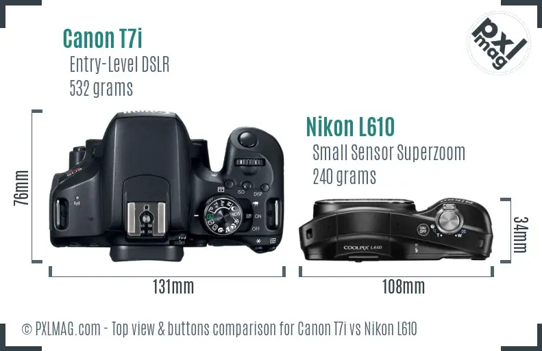 Canon T7i vs Nikon L610 top view buttons comparison