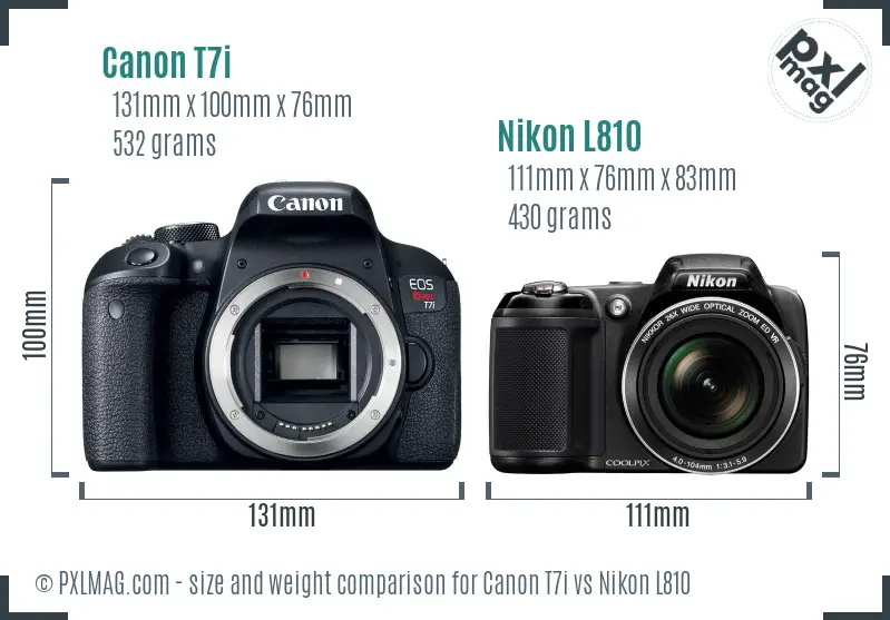 Canon T7i vs Nikon L810 size comparison