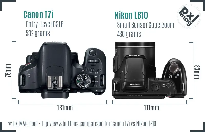 Canon T7i vs Nikon L810 top view buttons comparison