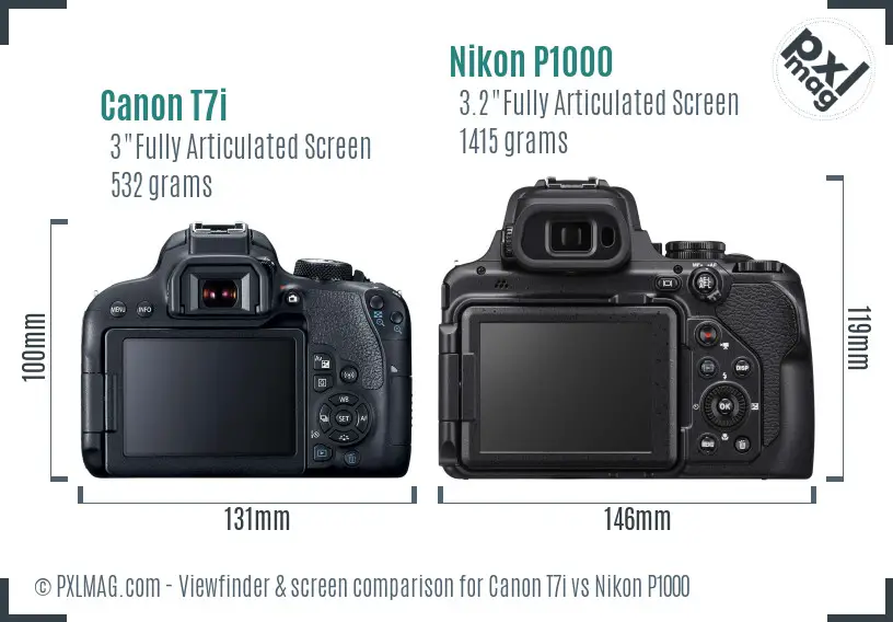 Canon T7i vs Nikon P1000 Screen and Viewfinder comparison
