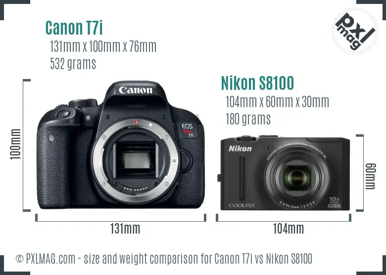 Canon T7i vs Nikon S8100 size comparison