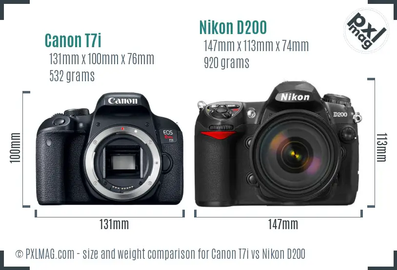 Canon T7i vs Nikon D200 size comparison