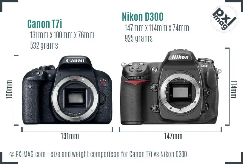 Canon T7i vs Nikon D300 size comparison