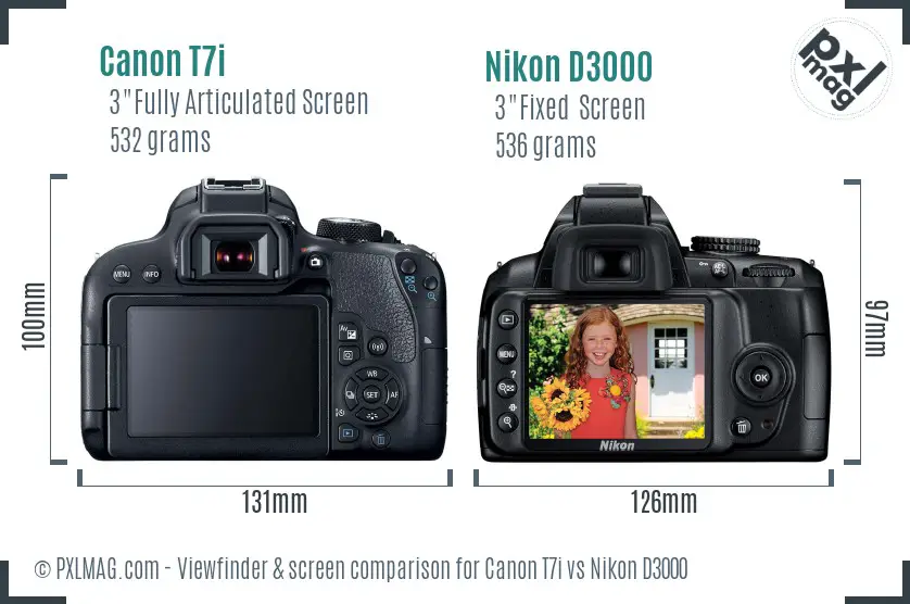 Canon T7i vs Nikon D3000 Screen and Viewfinder comparison