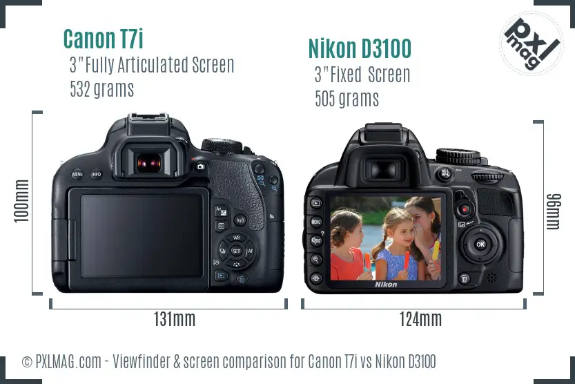 Canon T7i vs Nikon D3100 Screen and Viewfinder comparison