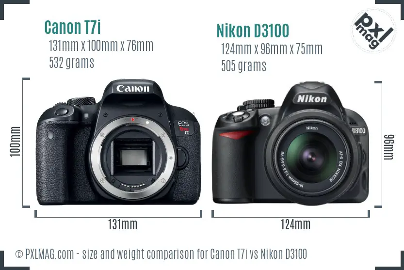 Canon T7i vs Nikon D3100 size comparison