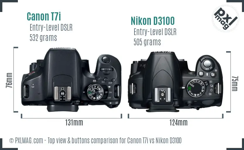 Canon T7i vs Nikon D3100 top view buttons comparison