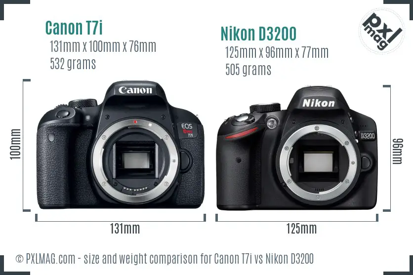 Canon T7i vs Nikon D3200 size comparison