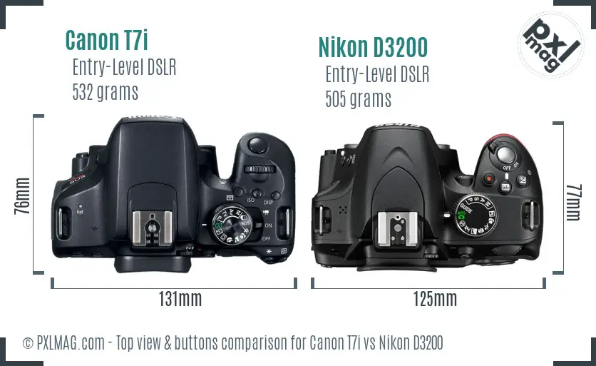 Canon T7i vs Nikon D3200 top view buttons comparison