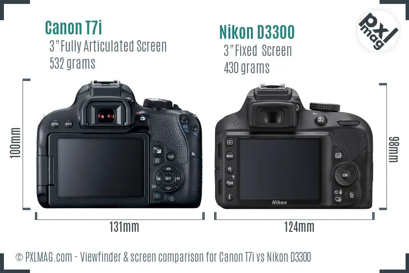 Canon T7i vs Nikon D3300 Screen and Viewfinder comparison