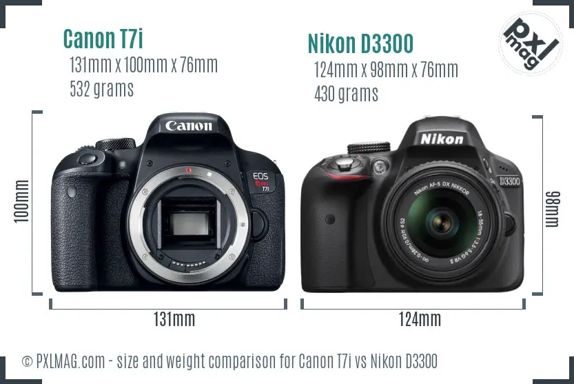 Canon T7i vs Nikon D3300 size comparison