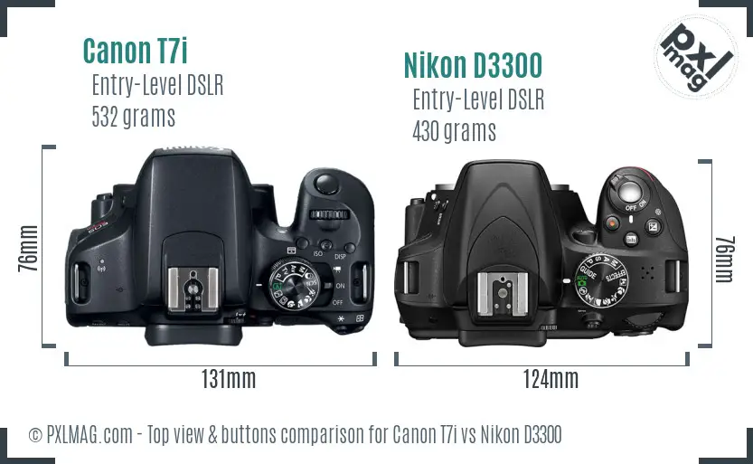 Canon T7i vs Nikon D3300 top view buttons comparison