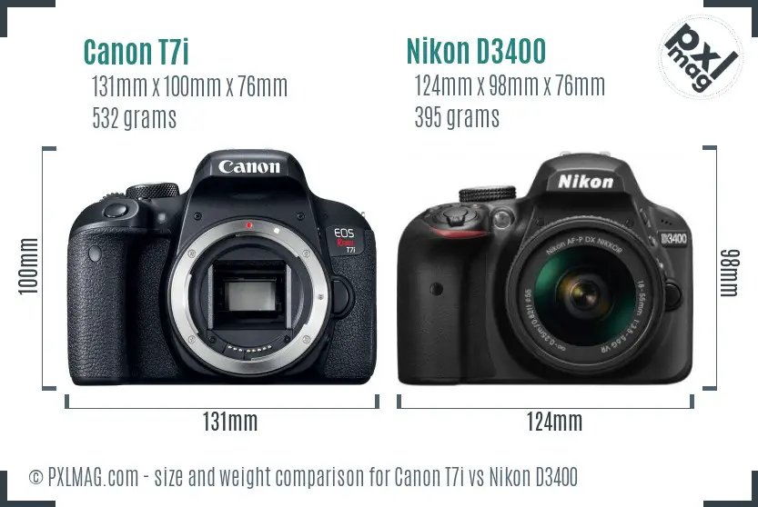 Canon T7i vs Nikon D3400 size comparison