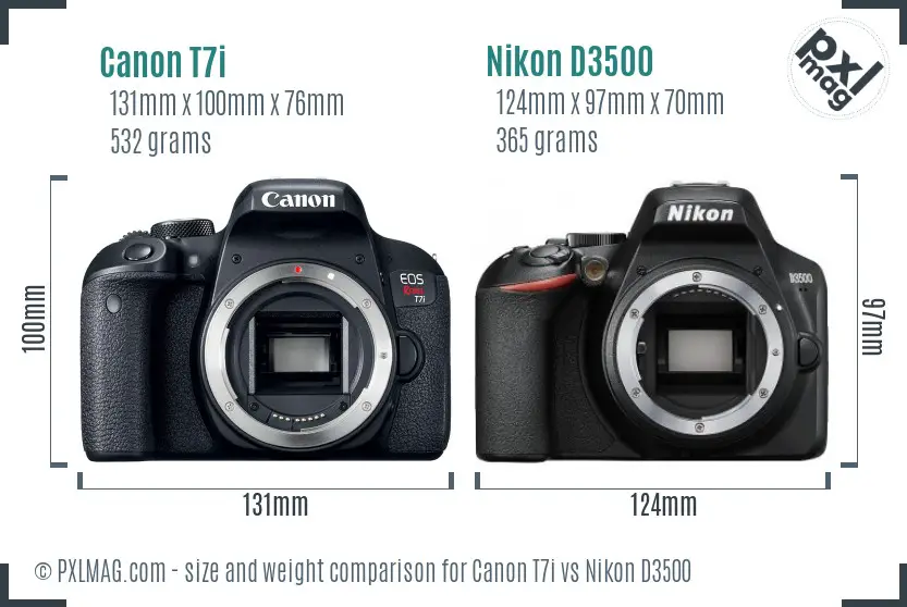 Canon T7i vs Nikon D3500 size comparison