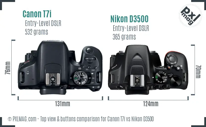 Canon T7i vs Nikon D3500 top view buttons comparison