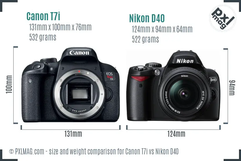 Canon T7i vs Nikon D40 size comparison