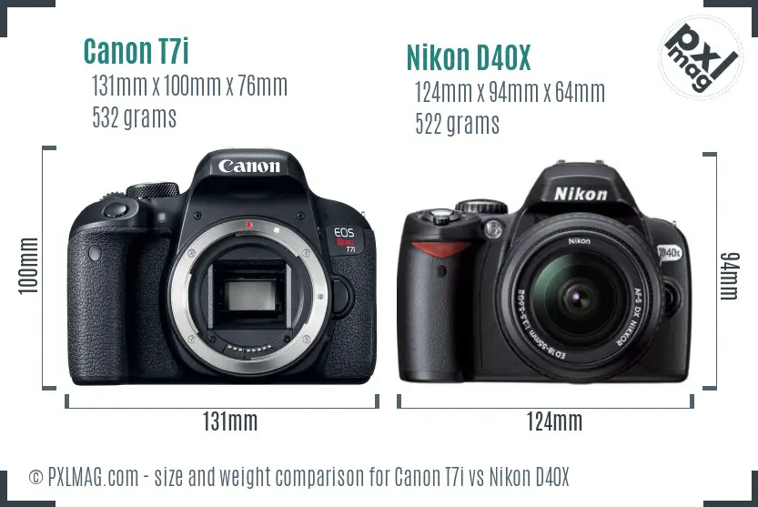 Canon T7i vs Nikon D40X size comparison