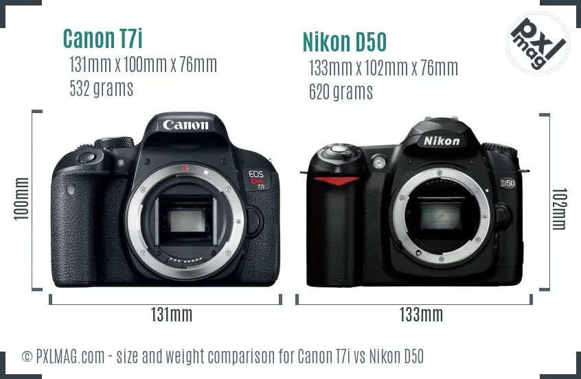 Canon T7i vs Nikon D50 size comparison