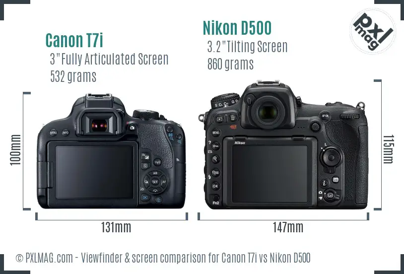 Canon T7i vs Nikon D500 Screen and Viewfinder comparison