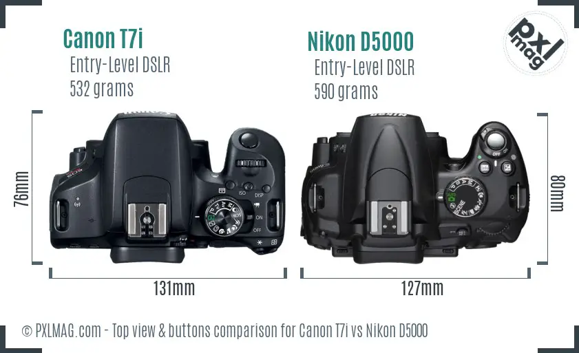 Canon T7i vs Nikon D5000 top view buttons comparison