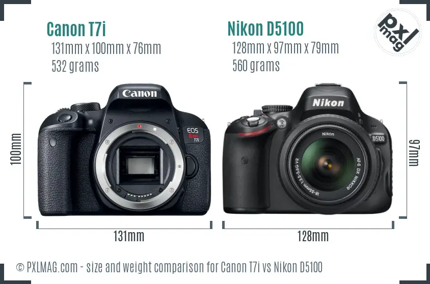 Canon T7i vs Nikon D5100 size comparison