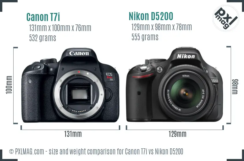 Canon T7i vs Nikon D5200 size comparison