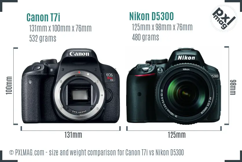 Canon T7i vs Nikon D5300 size comparison
