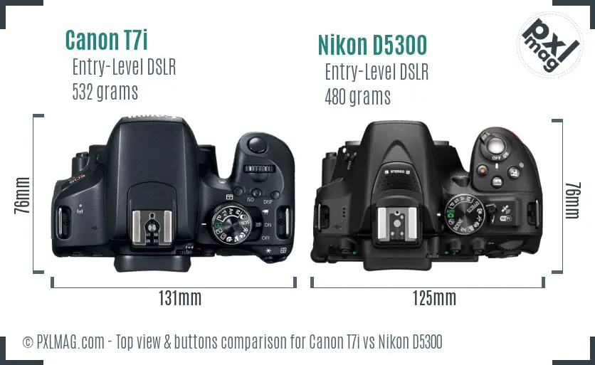 Canon T7i vs Nikon D5300 top view buttons comparison