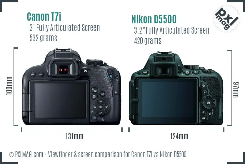 Canon T7i vs Nikon D5500 Screen and Viewfinder comparison