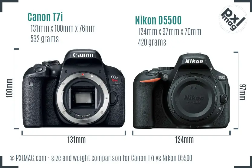 Canon T7i vs Nikon D5500 size comparison