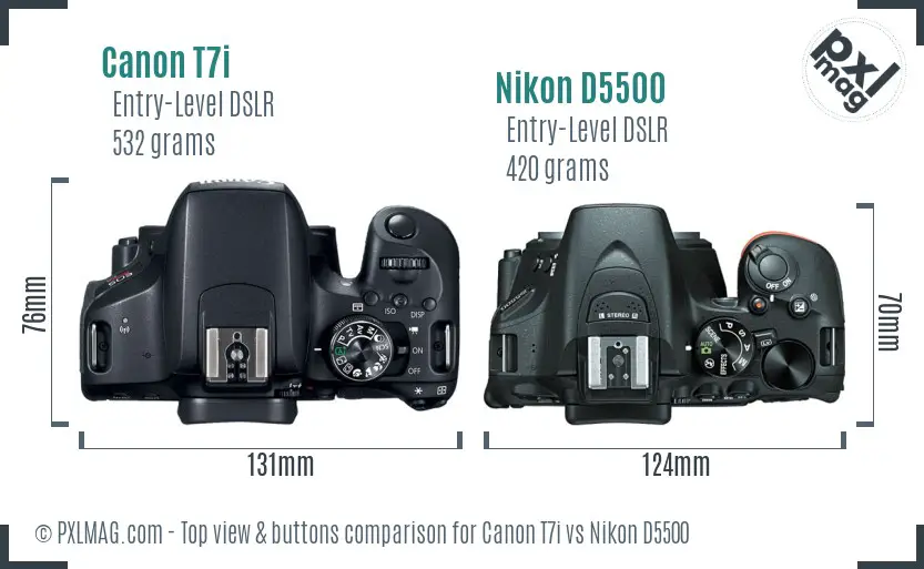 Canon T7i vs Nikon D5500 top view buttons comparison