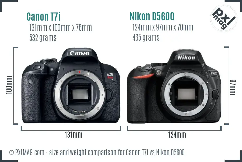 Canon T7i vs Nikon D5600 size comparison