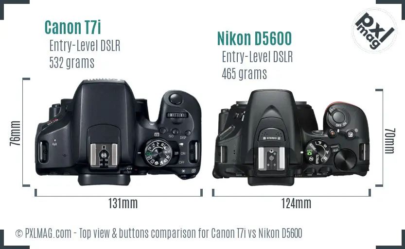 Canon T7i vs Nikon D5600 top view buttons comparison