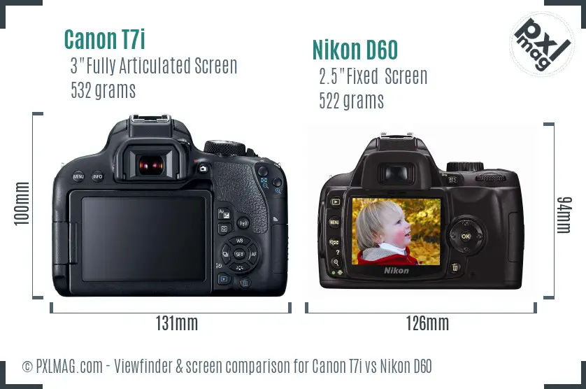 Canon T7i vs Nikon D60 Screen and Viewfinder comparison