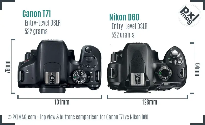 Canon T7i vs Nikon D60 top view buttons comparison