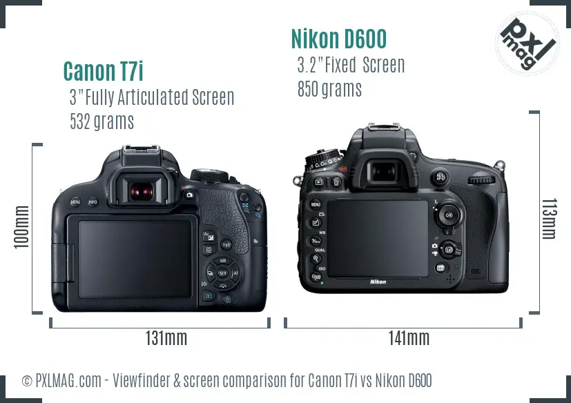 Canon T7i vs Nikon D600 Screen and Viewfinder comparison