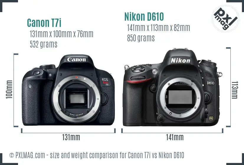 Canon T7i vs Nikon D610 size comparison