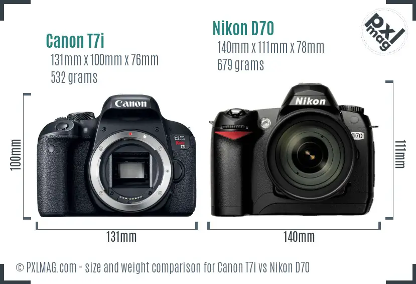 Canon T7i vs Nikon D70 size comparison