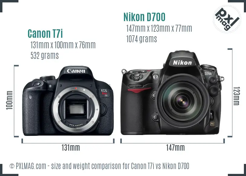 Canon T7i vs Nikon D700 size comparison