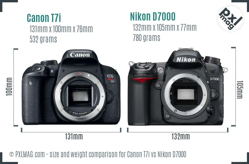 Canon T7i vs Nikon D7000 size comparison